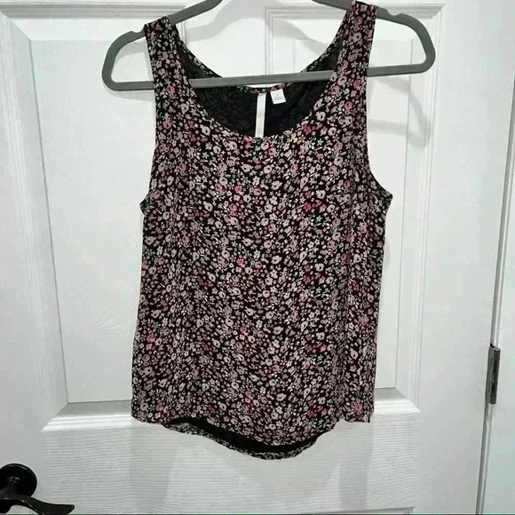 Lauren Conrad floral polyester floral sleeveless tank blouse lined with bow back - Picture 1 of 10